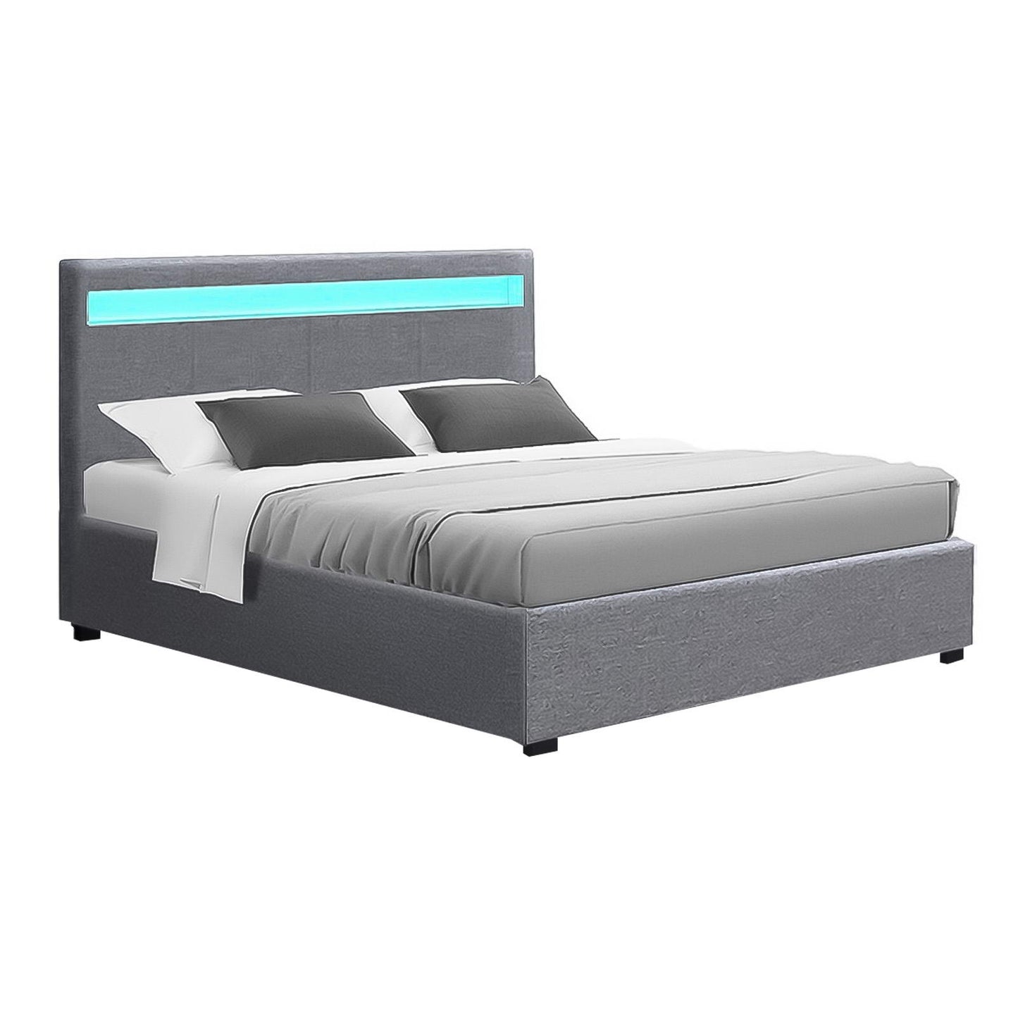 Artiss Cole LED Gas Lift Bed Frame — Double Storage Base with LED Lighting, Grey