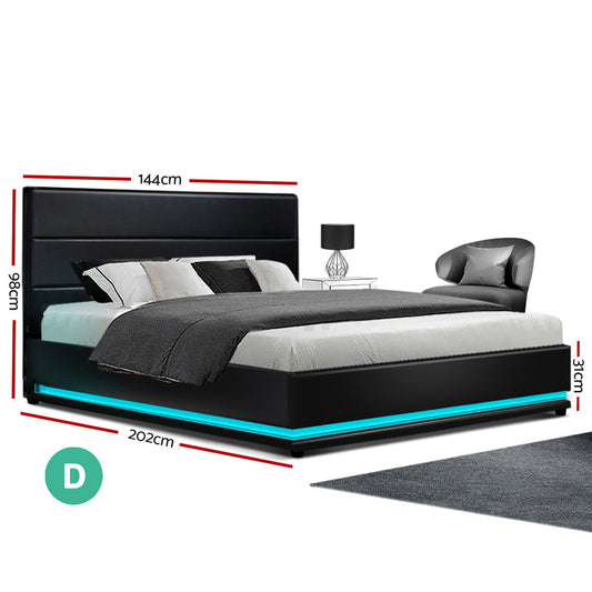 Lumi LED Gas Lift Bed Frame — Double, Black