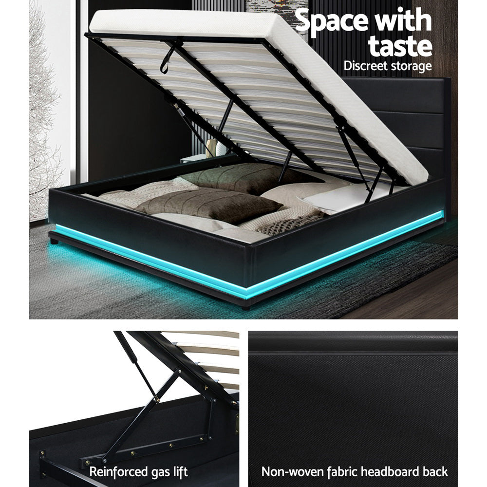 Lumi LED Gas Lift Bed Frame — Double, Black