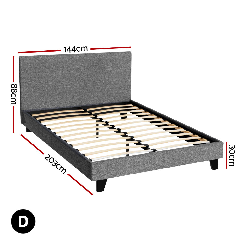 Artiss Neo Bed Frame — Double Faux Linen Platform Base, Grey