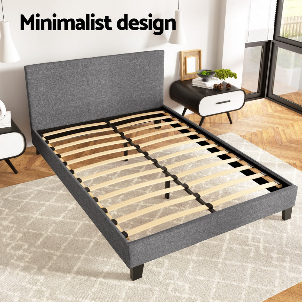 Artiss Neo Bed Frame — Double Faux Linen Platform Base, Grey