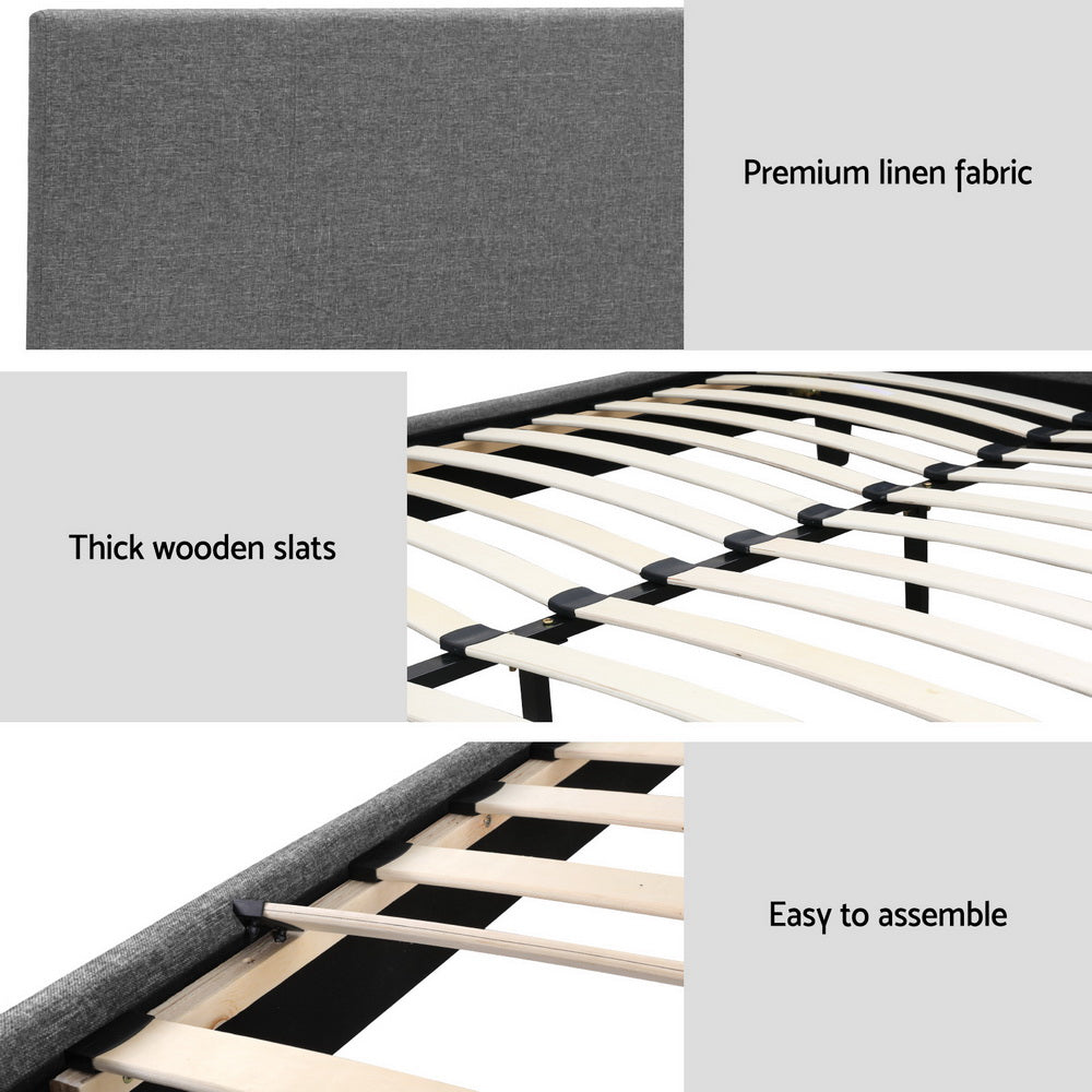 Artiss Neo Bed Frame — Double Faux Linen Platform Base, Grey