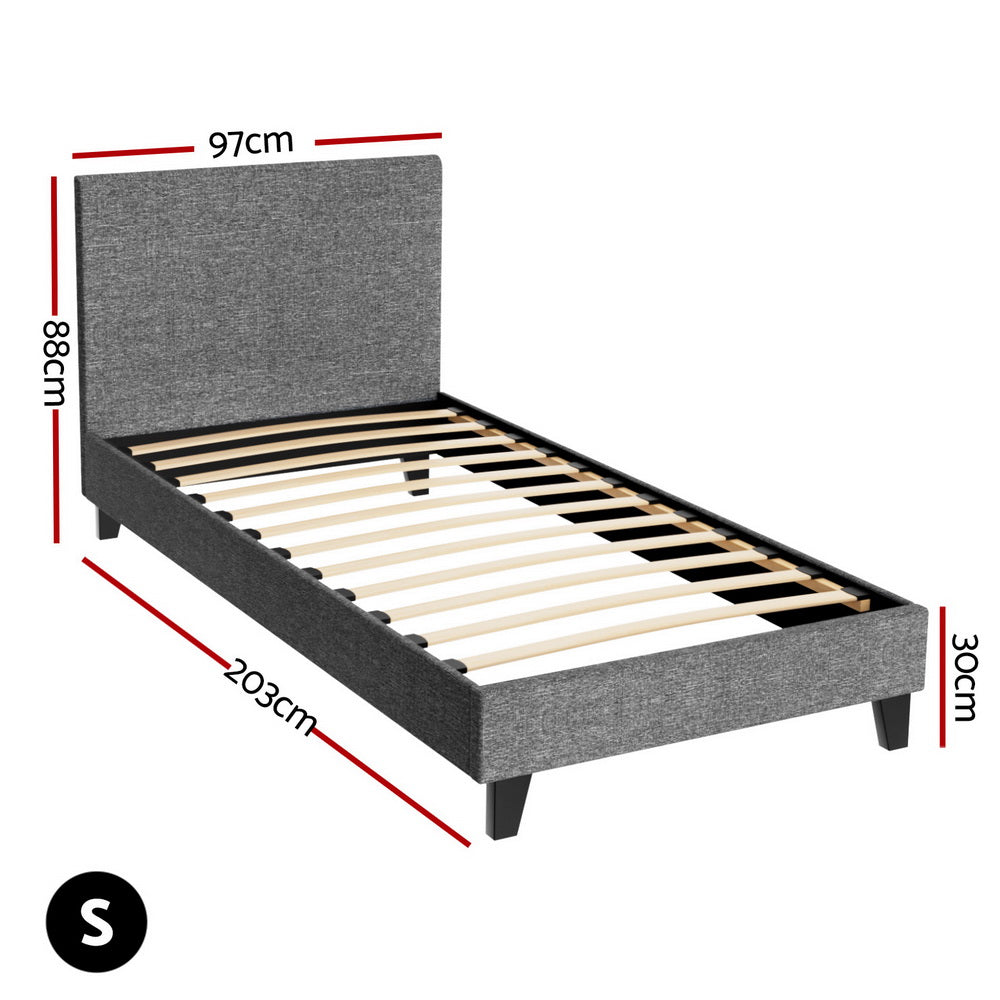 Neo Upholstered Bed Frame — Single, Grey