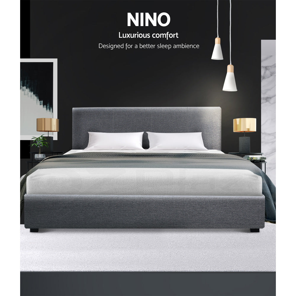 Artiss Nino Gas Lift Bed Frame — Double Storage Base, Grey