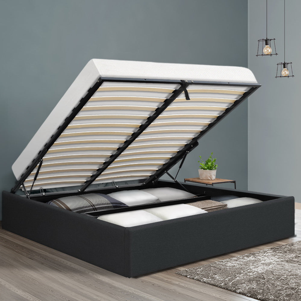 Artiss Toki Gas Lift Bed Frame — Double with Under-Bed Storage, Charcoal