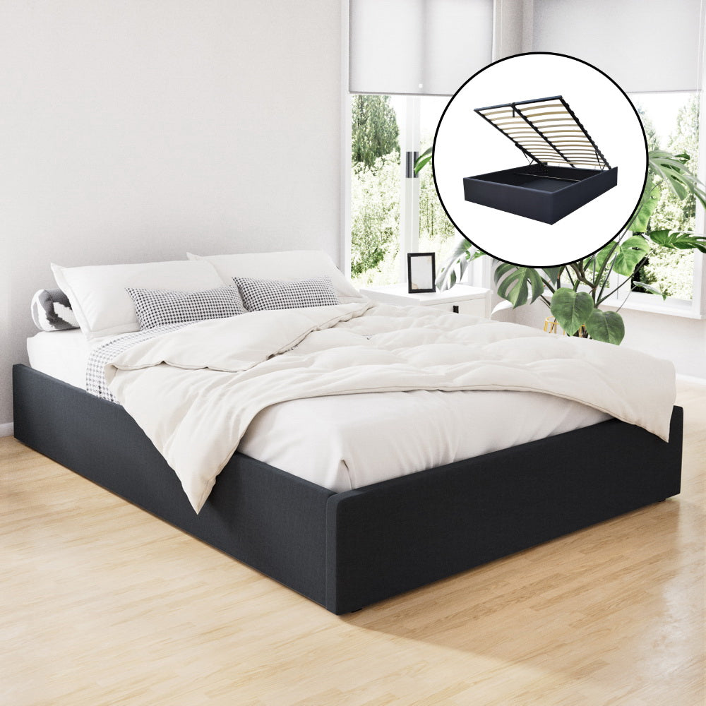 Artiss Toki Gas Lift Bed Frame — Double with Under-Bed Storage, Charcoal