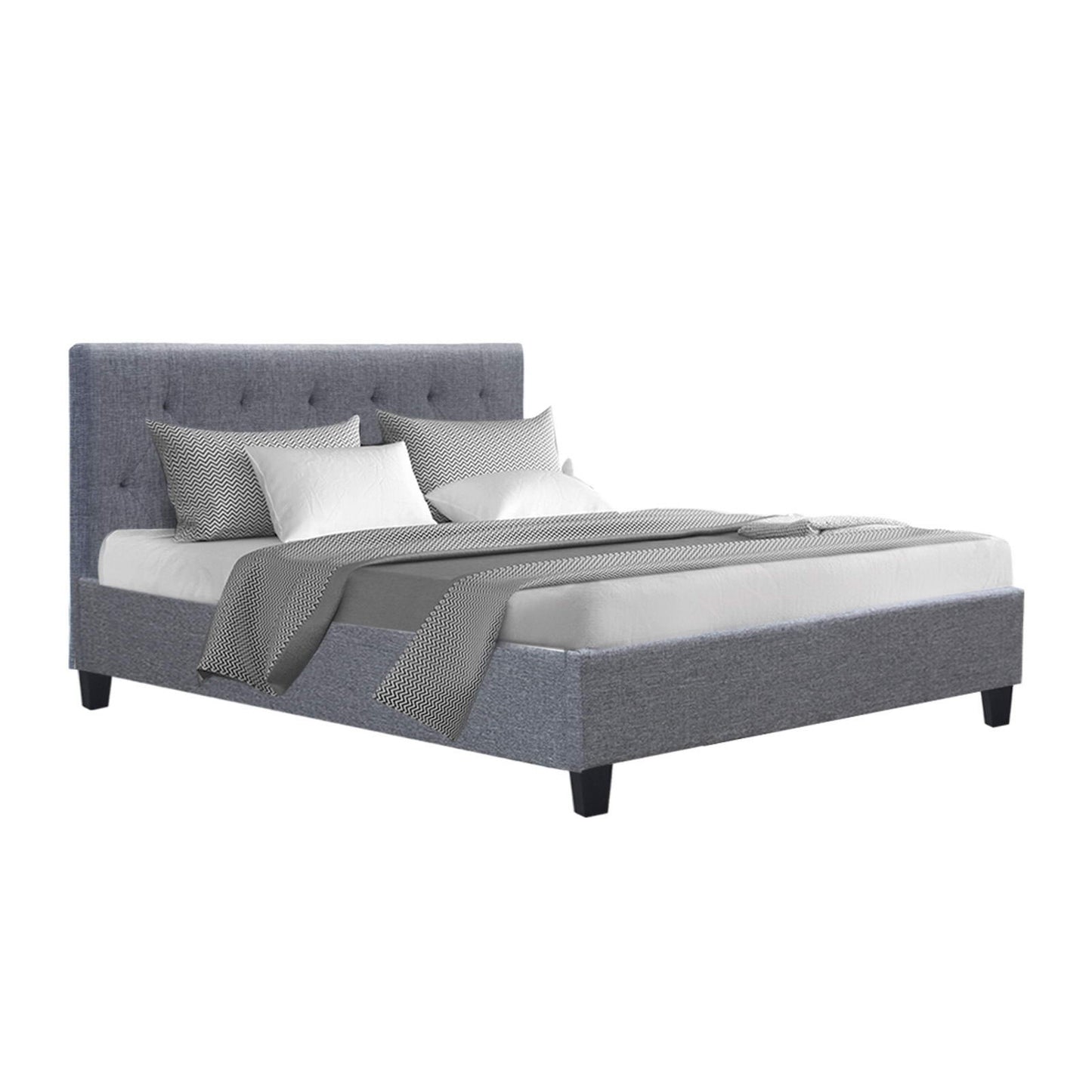 Artiss Vanke Bed Frame — Double Upholstered Platform Base, Grey