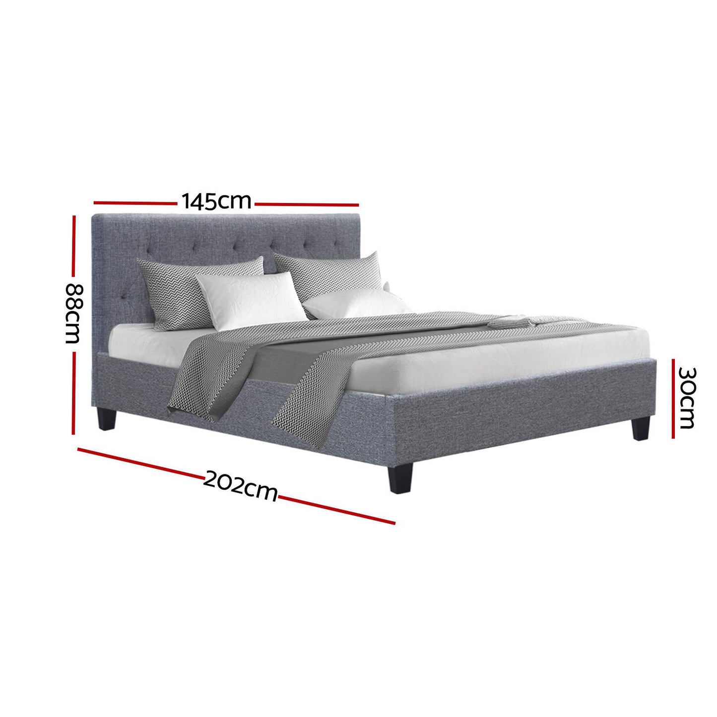 Artiss Vanke Bed Frame — Double Upholstered Platform Base, Grey