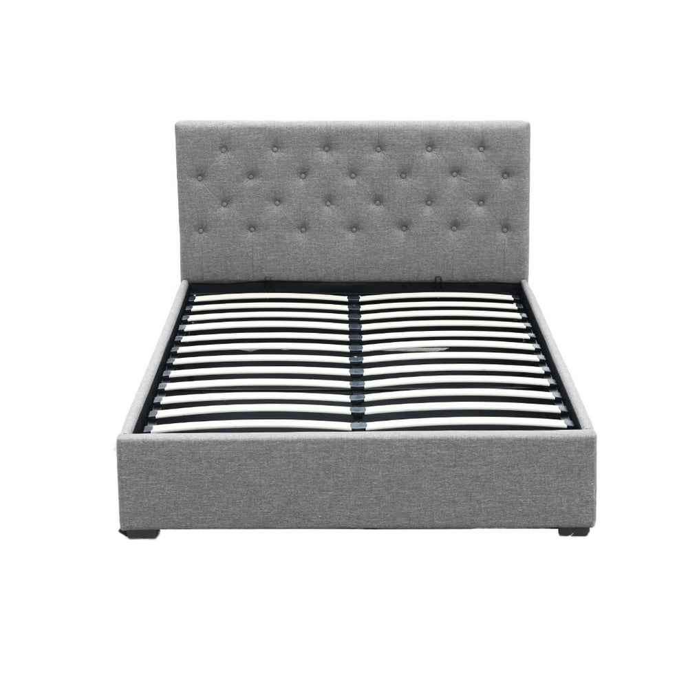 Artiss Vila Gas Lift Bed Frame — Double Linen Storage Base, Grey