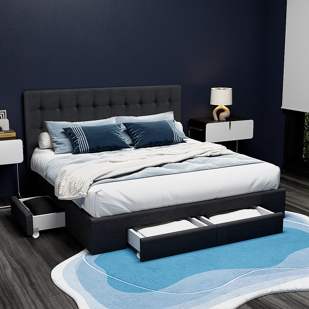 Artiss Avio Bed Frame with 4 Drawers — Double Storage Base, Charcoal