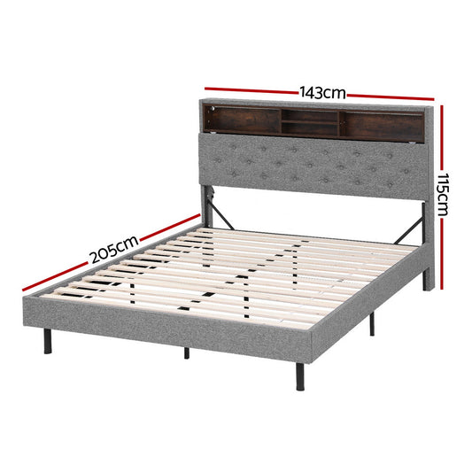 Artiss Midnight LED Storage Bed Frame — Double with Hidden Shelf & RGB Lighting, Grey