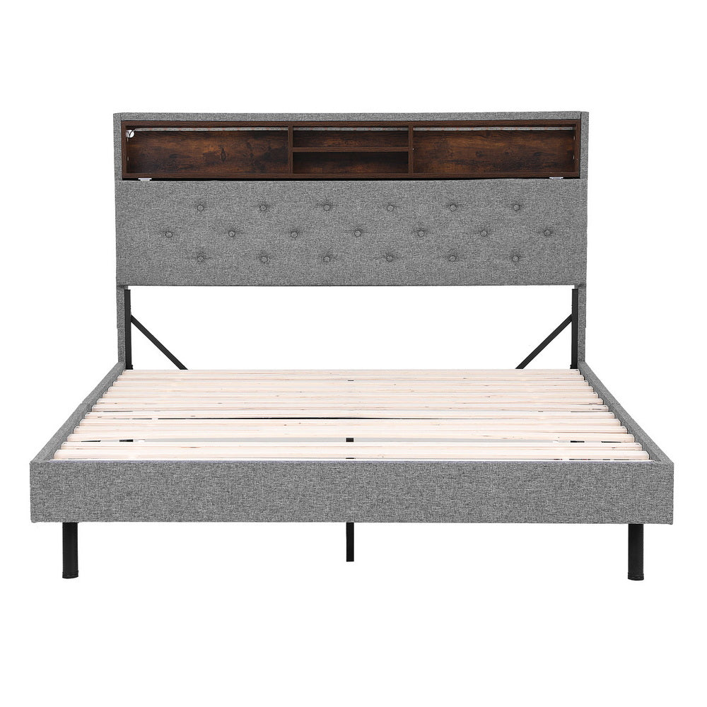 Artiss Midnight LED Storage Bed Frame — Double with Hidden Shelf & RGB Lighting, Grey