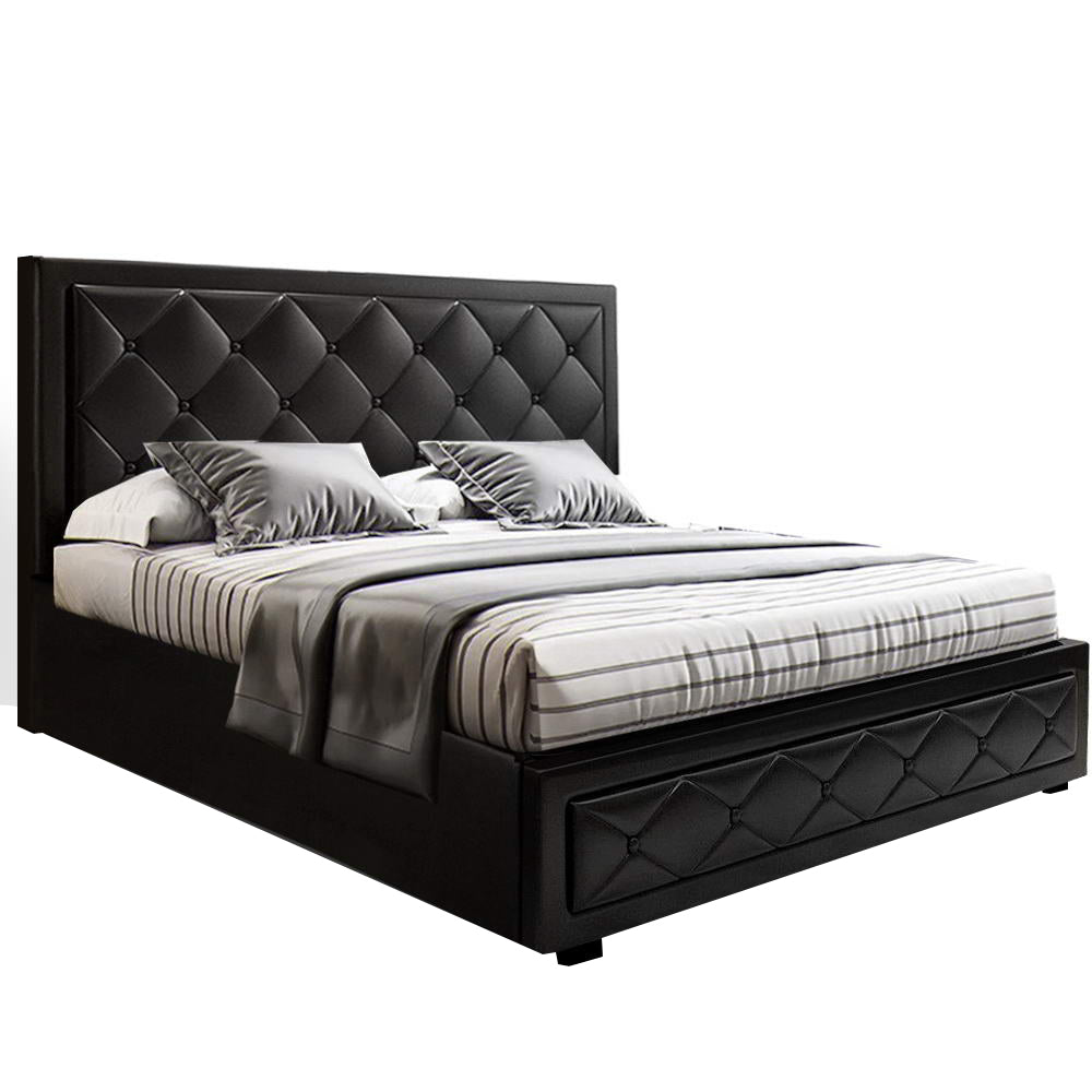 Artiss Tiyo Gas Lift Bed Frame — Double PU Leather Storage Base, Black