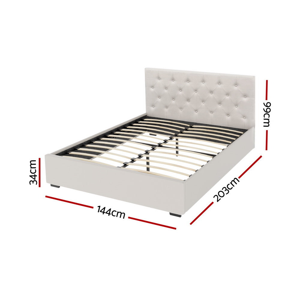 Artiss Vila Gas Lift Bed Frame — Double Linen Storage Base, Beige