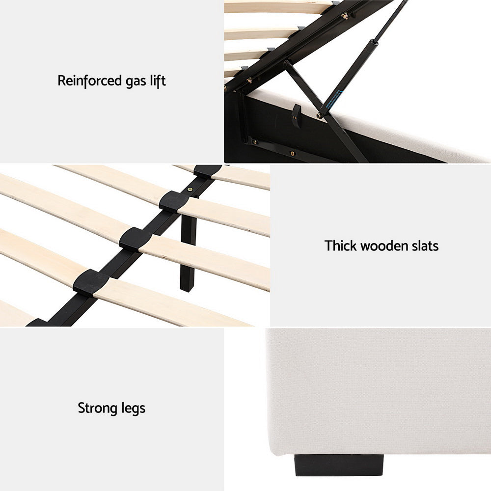 Artiss Vila Gas Lift Bed Frame — Double Linen Storage Base, Beige