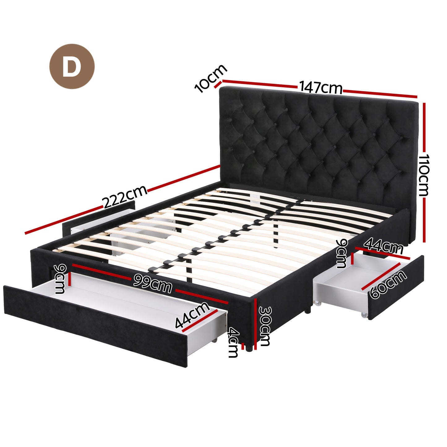 Artiss Double Bed Frame Storage Charging Station Upholstered 3 Drawers USB Type-C
