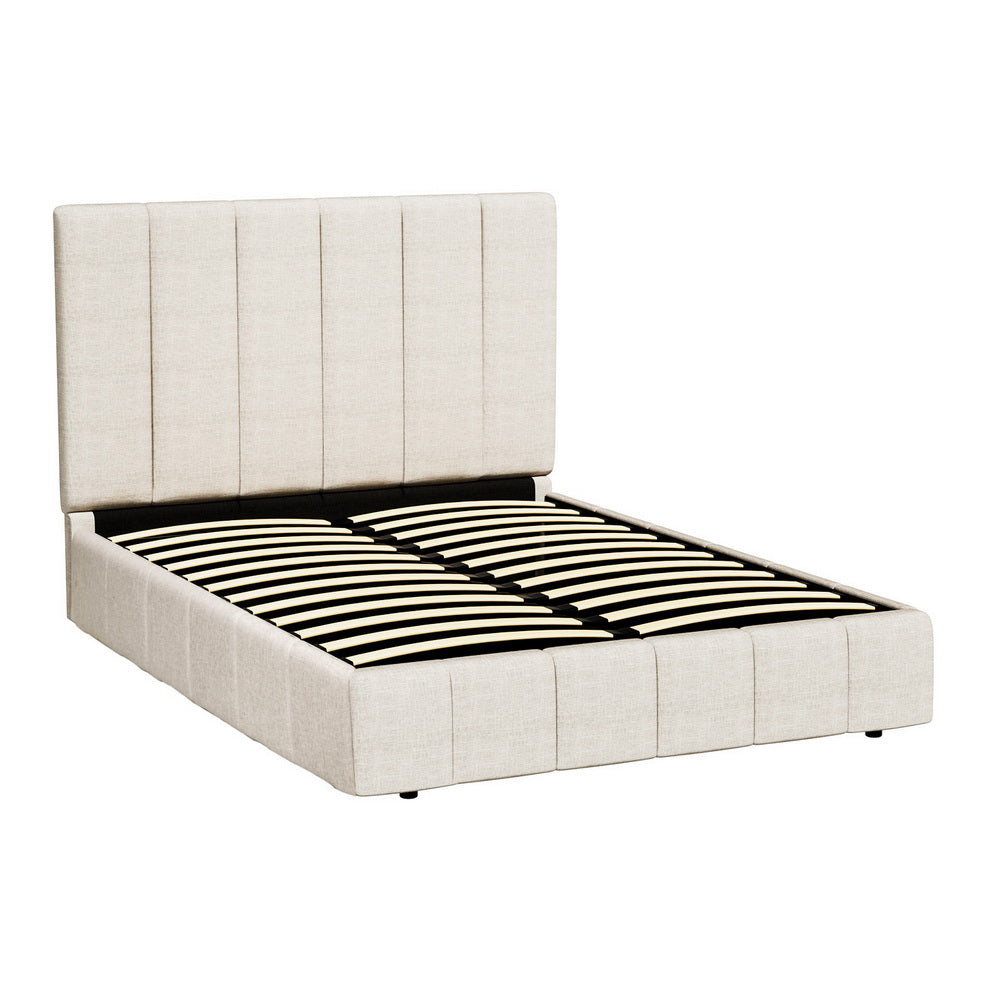 Tette Upholstered Bed Frame — Double, Beige