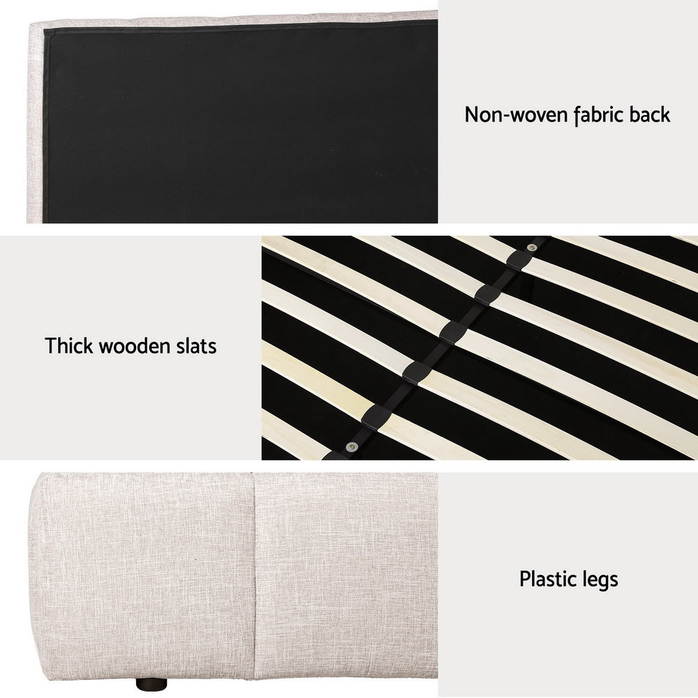 Tette Upholstered Bed Frame — Double, Beige