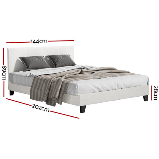 Artiss Neo Boucle Bed Frame — Double with Slat Support, Teddy Beige