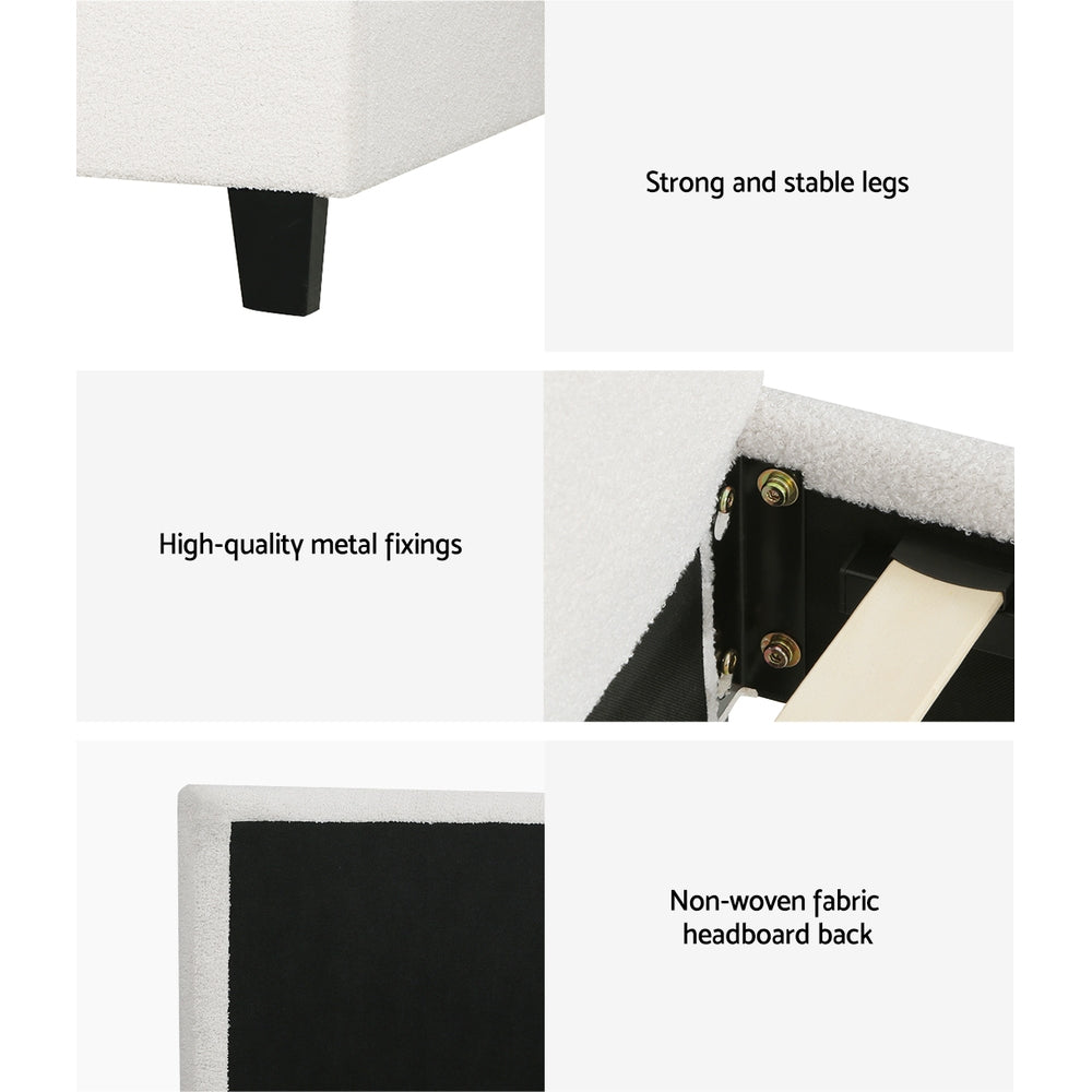 Artiss Neo Boucle Bed Frame — Double with Slat Support, Teddy Beige