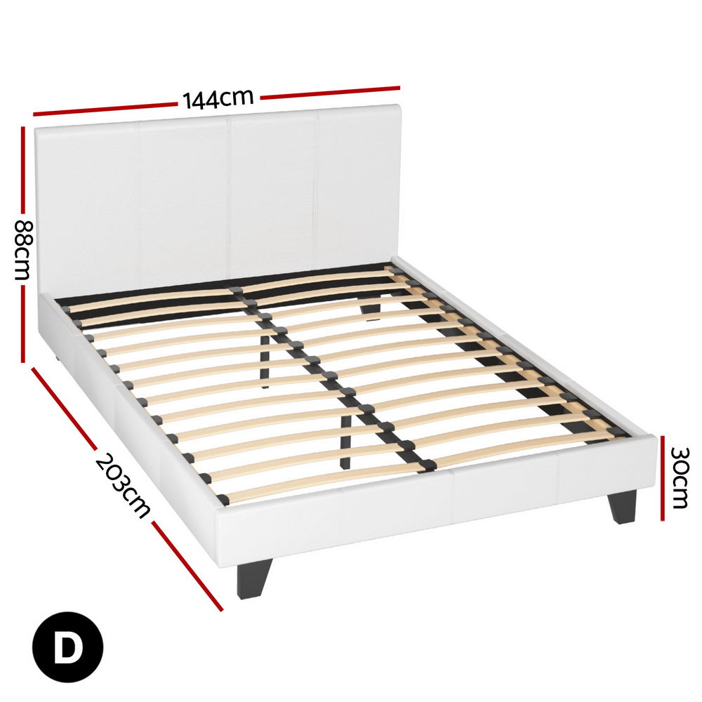 Artiss Double Bed Frame and BedStory Hybrid Mattress Bundle with Headboard White