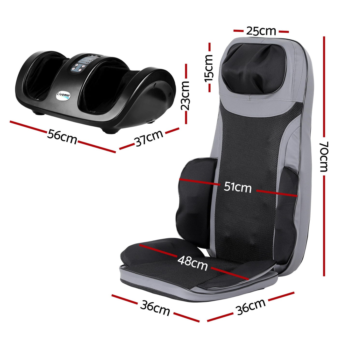 Livemor Full Back Massage Seat Cushion Heating With Kneading Foot Massagers