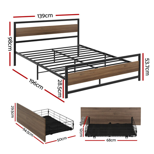 Drew Metal Bed Frame with Storage Drawers — Double