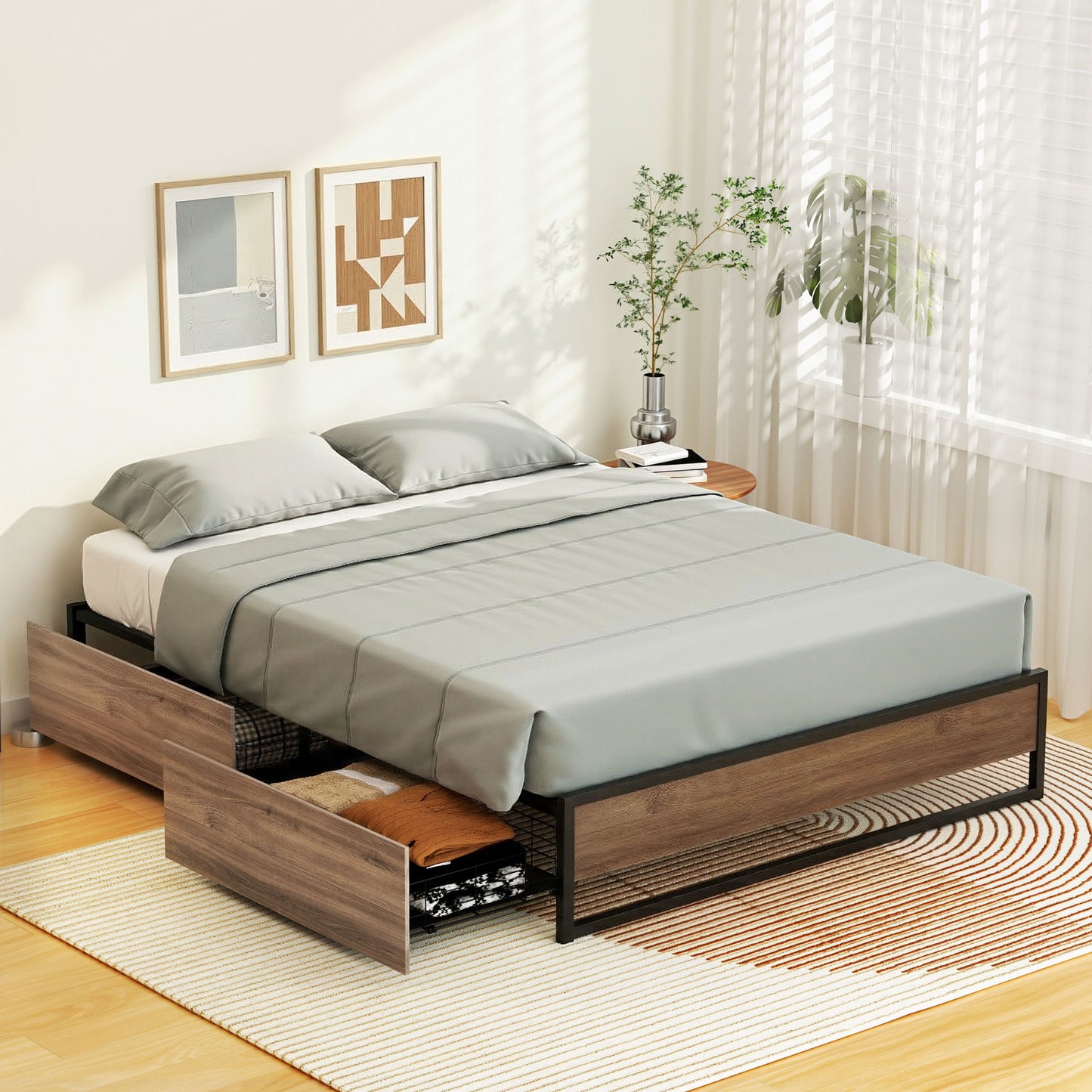 Oslo Metal Bed Frame with Storage Drawers — Double