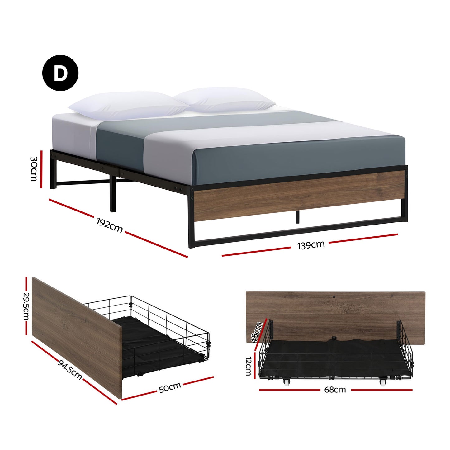 Oslo Metal Bed Frame with Storage Drawers — Double