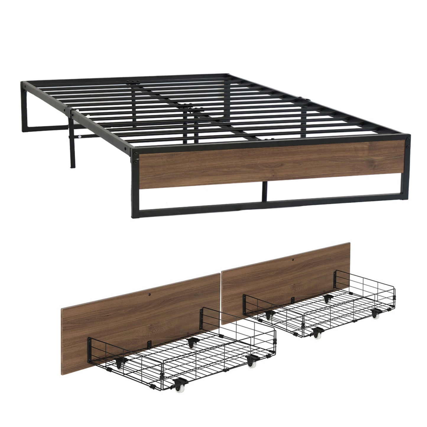 Oslo Metal Bed Frame with Storage Drawers — Double
