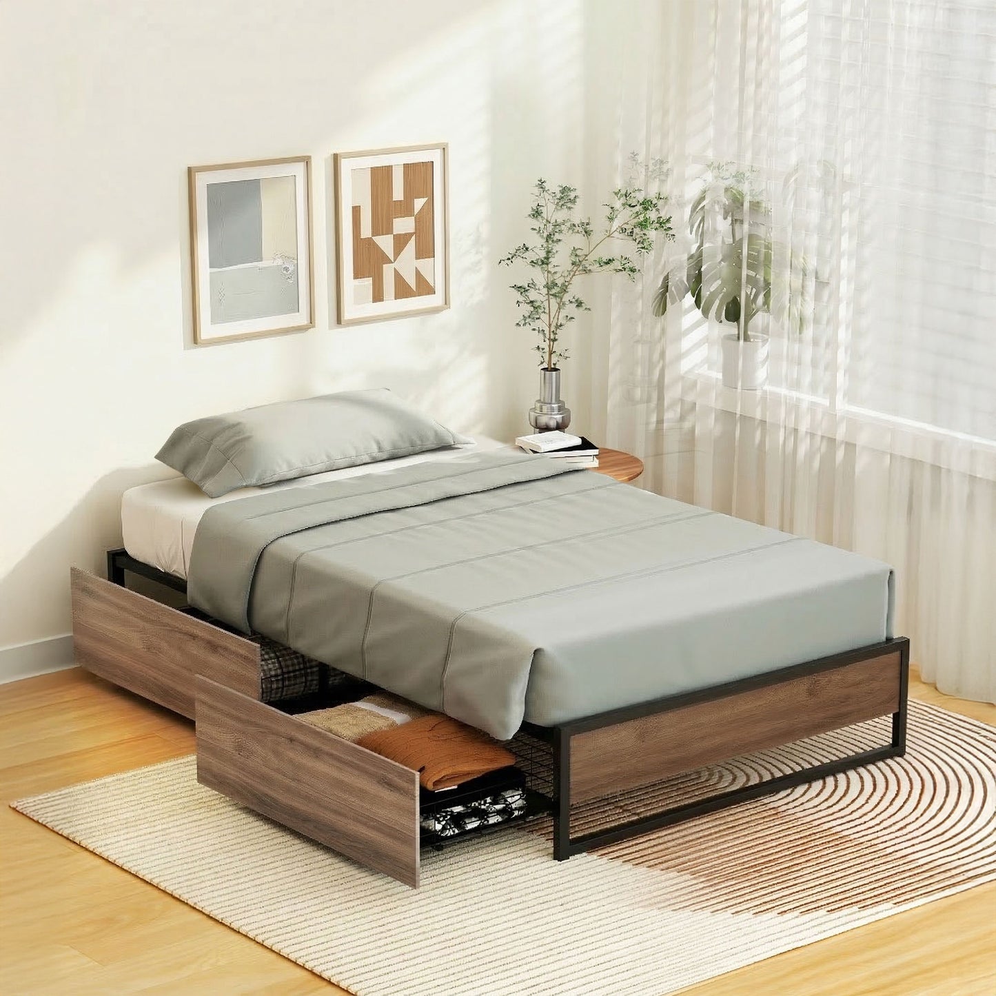 Oslo Metal Bed Frame with Storage Drawers — Single