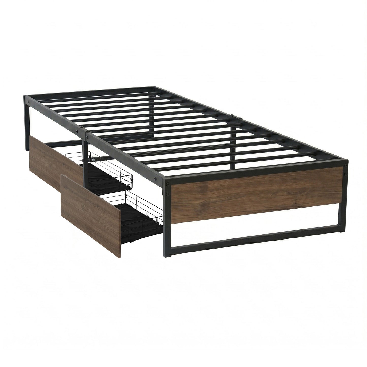 Oslo Metal Bed Frame with Storage Drawers — Single