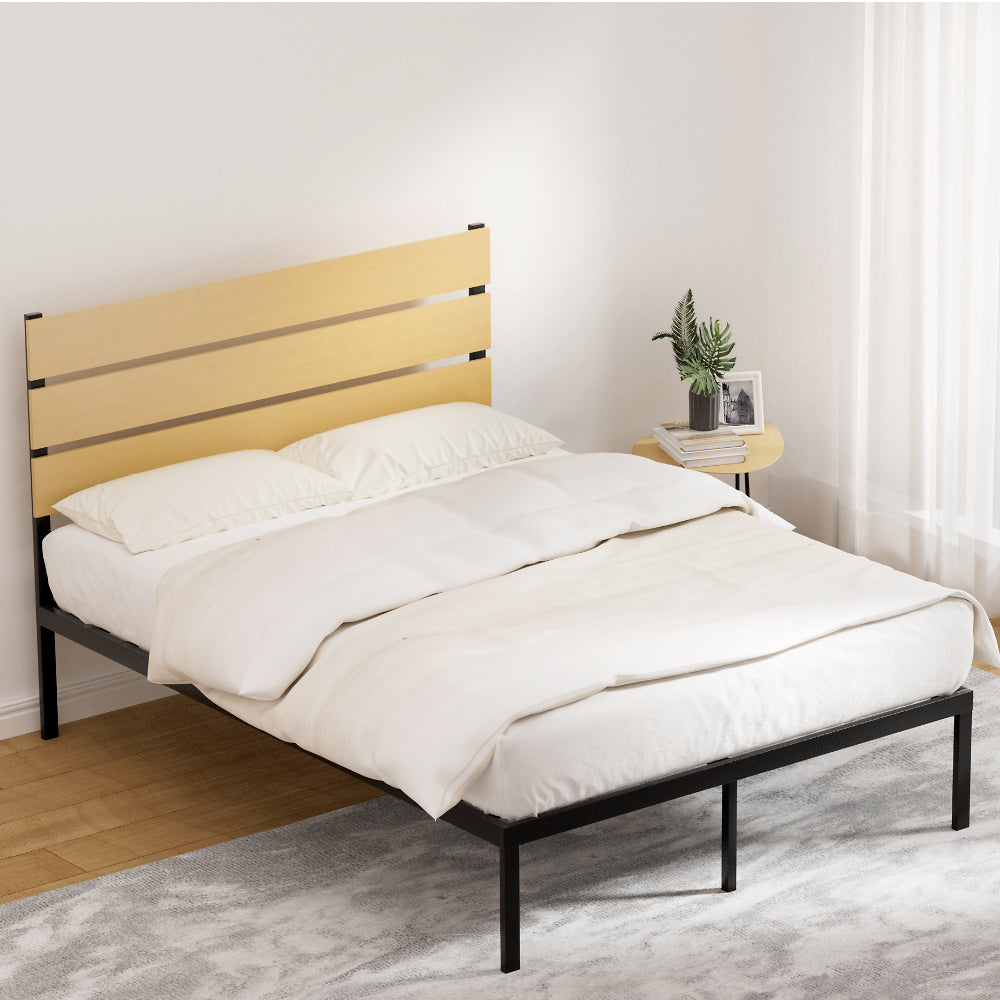 Artiss Paula Rustic Metal Bed Frame — Double Platform Base, Black