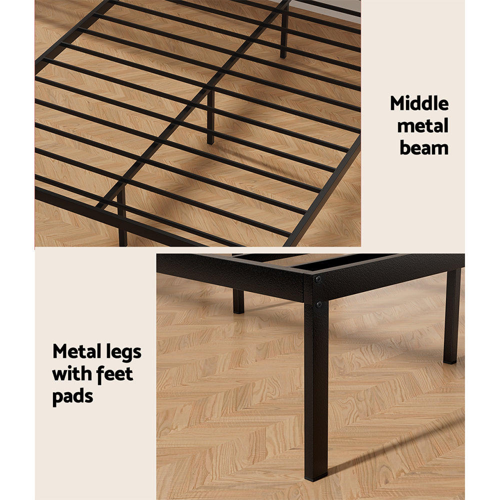Artiss Paula Rustic Metal Bed Frame — Double Platform Base, Black