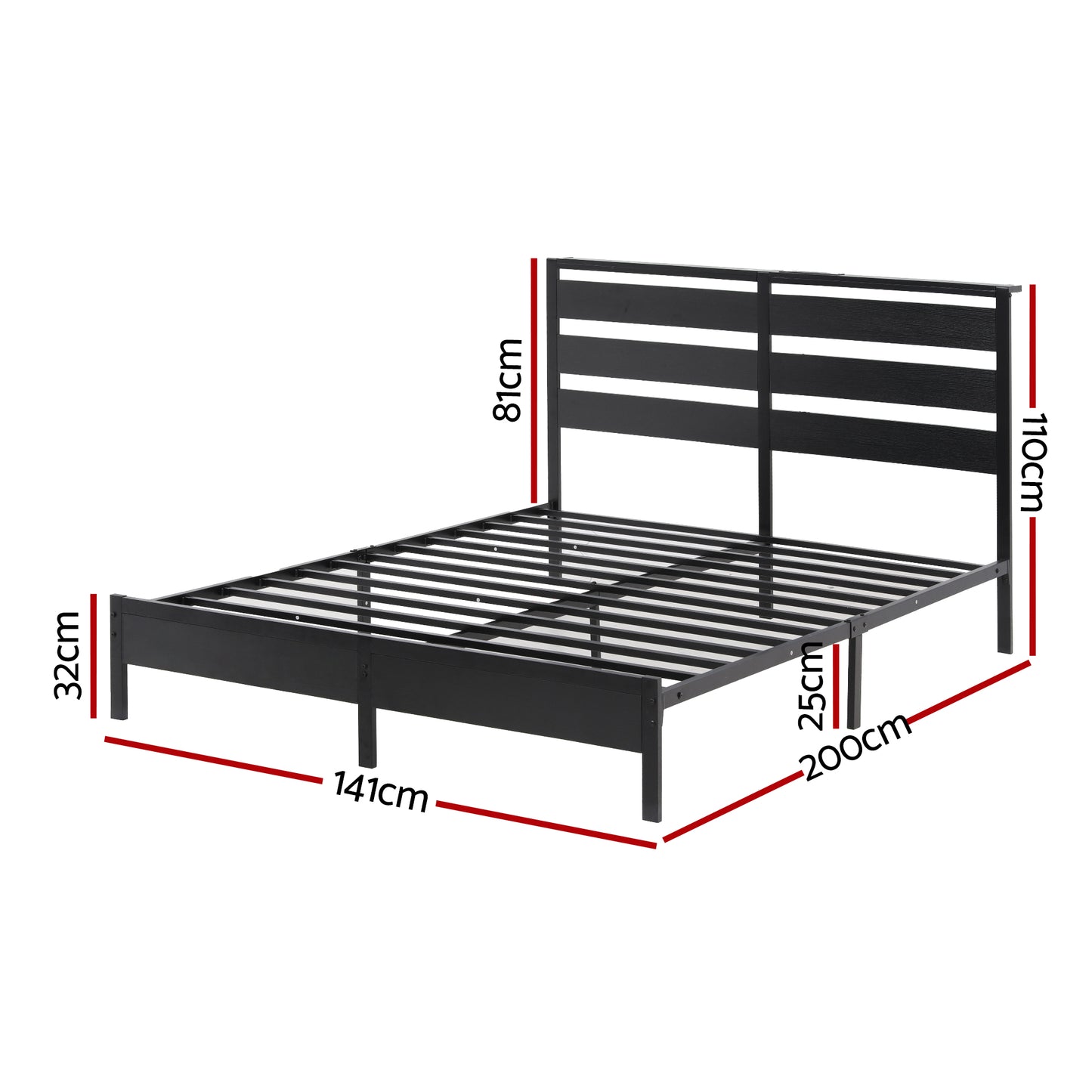 Por LED Metal Bed Frame with Charging Station — Double
