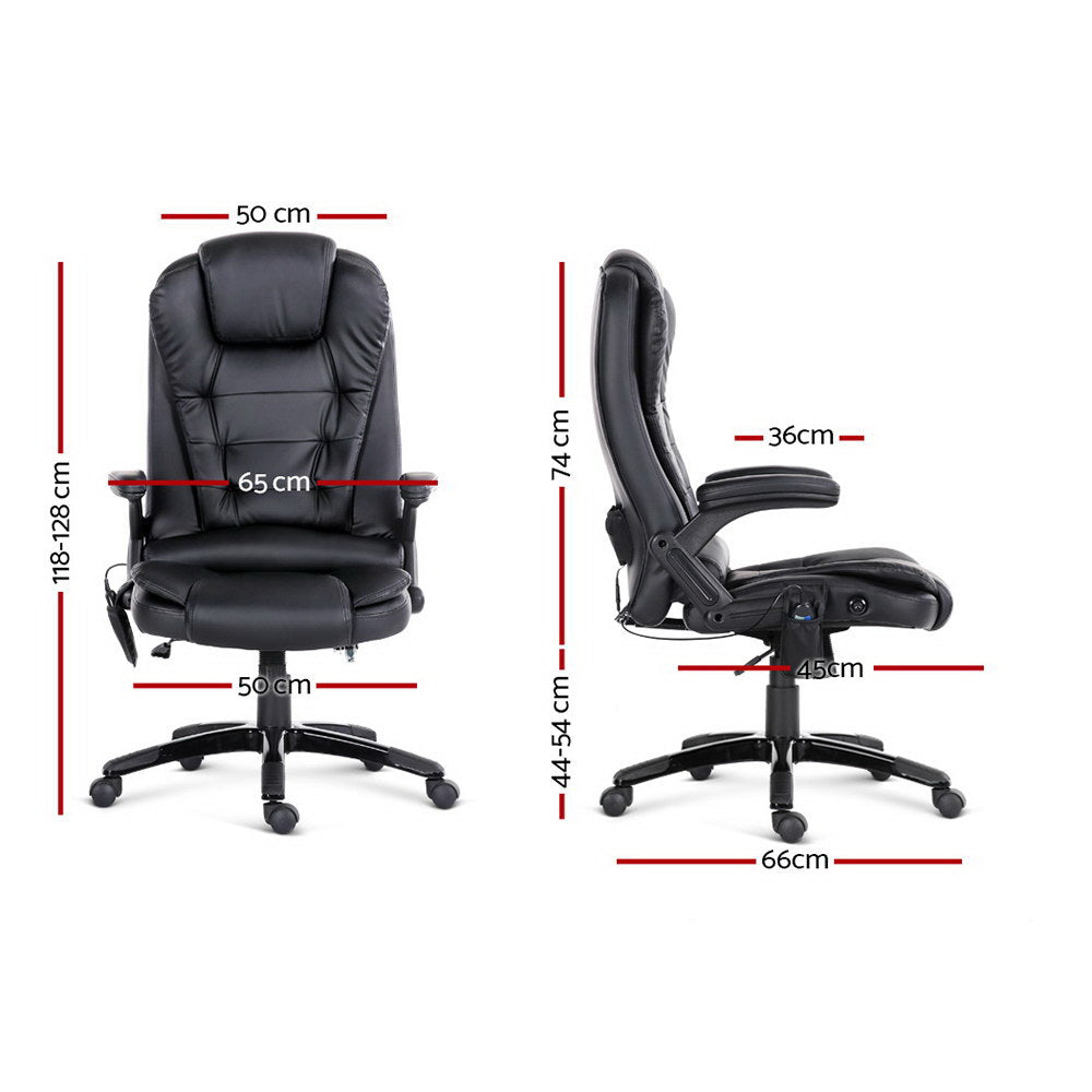 Artiss 8-Point Massage Office Chair — Heated Seat Recliner PU Leather Black