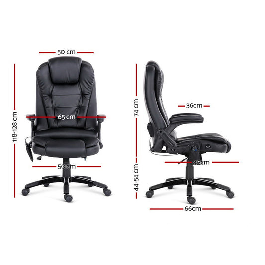 Artiss 8-Point Massage Office Chair — Heated Seat Recliner PU Leather Black