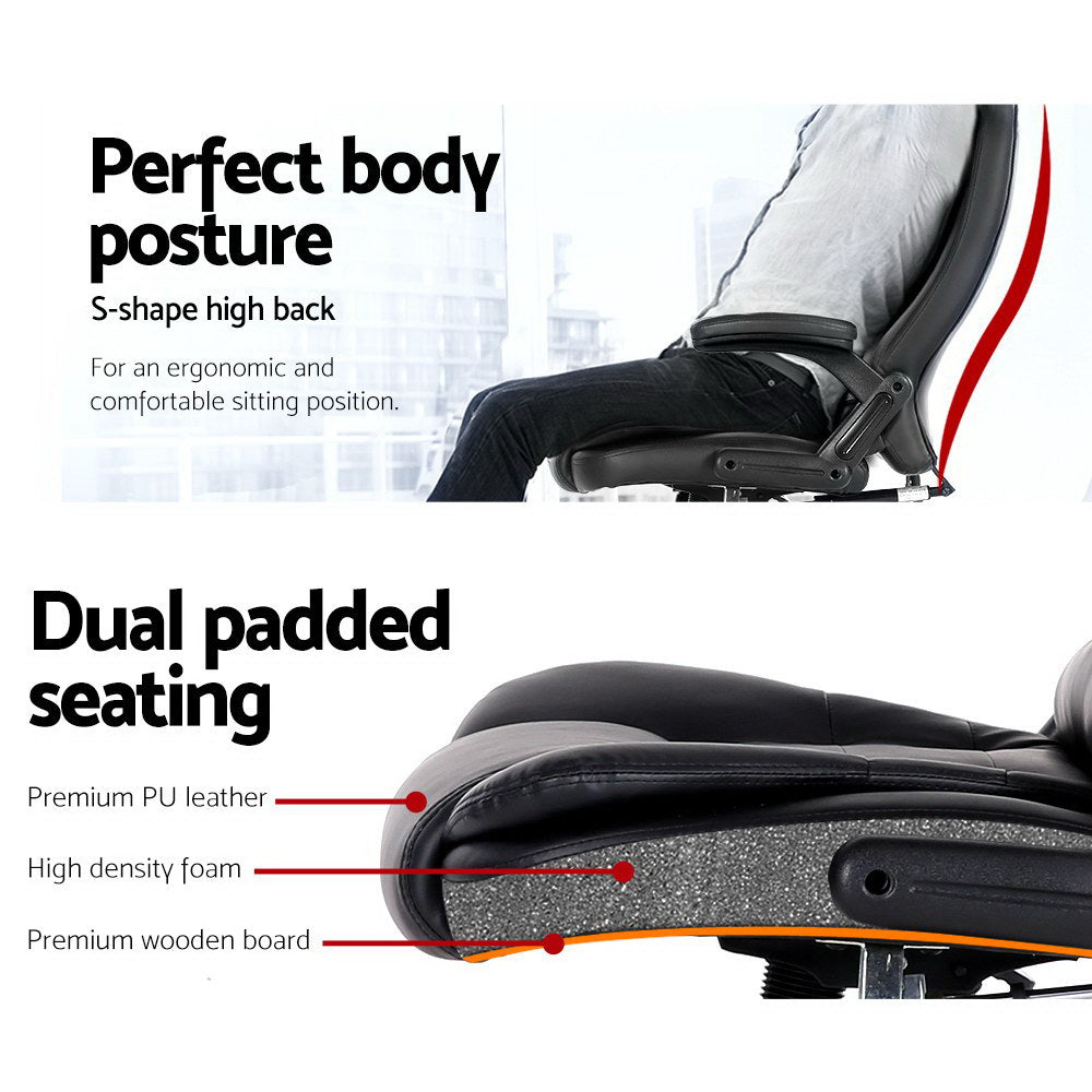 Artiss 8-Point Massage Office Chair — Heated Seat Recliner PU Leather Black