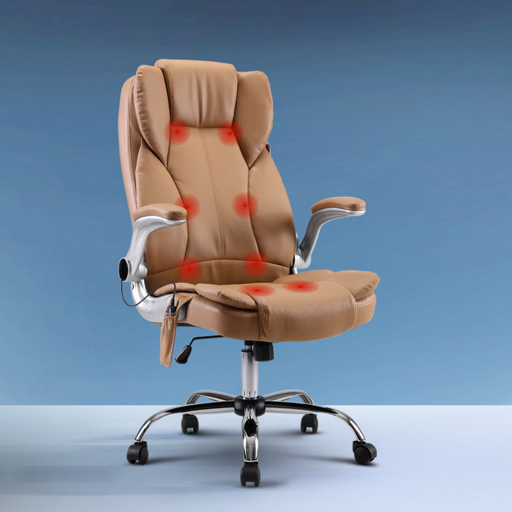 Artiss 8-Point Massage Office Chair — PU Leather Brown