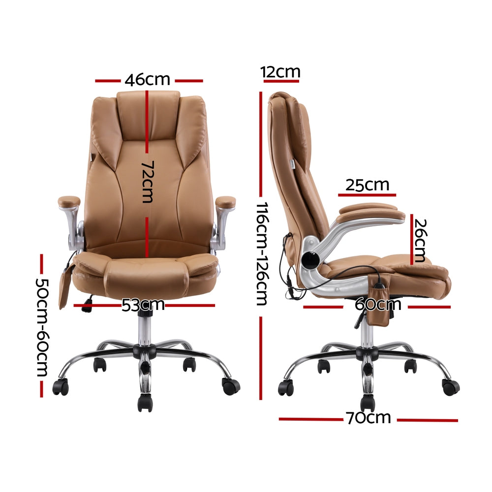 Artiss 8-Point Massage Office Chair — PU Leather Brown