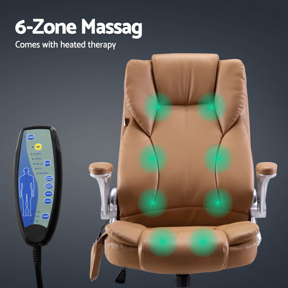 Artiss 8-Point Massage Office Chair — PU Leather Brown