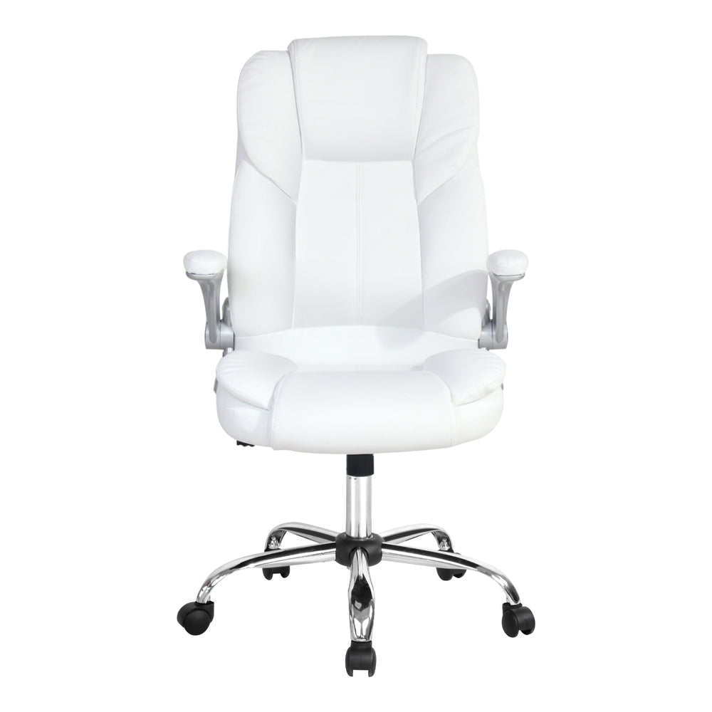 Artiss 8-Point Massage Office Chair — PU Leather White