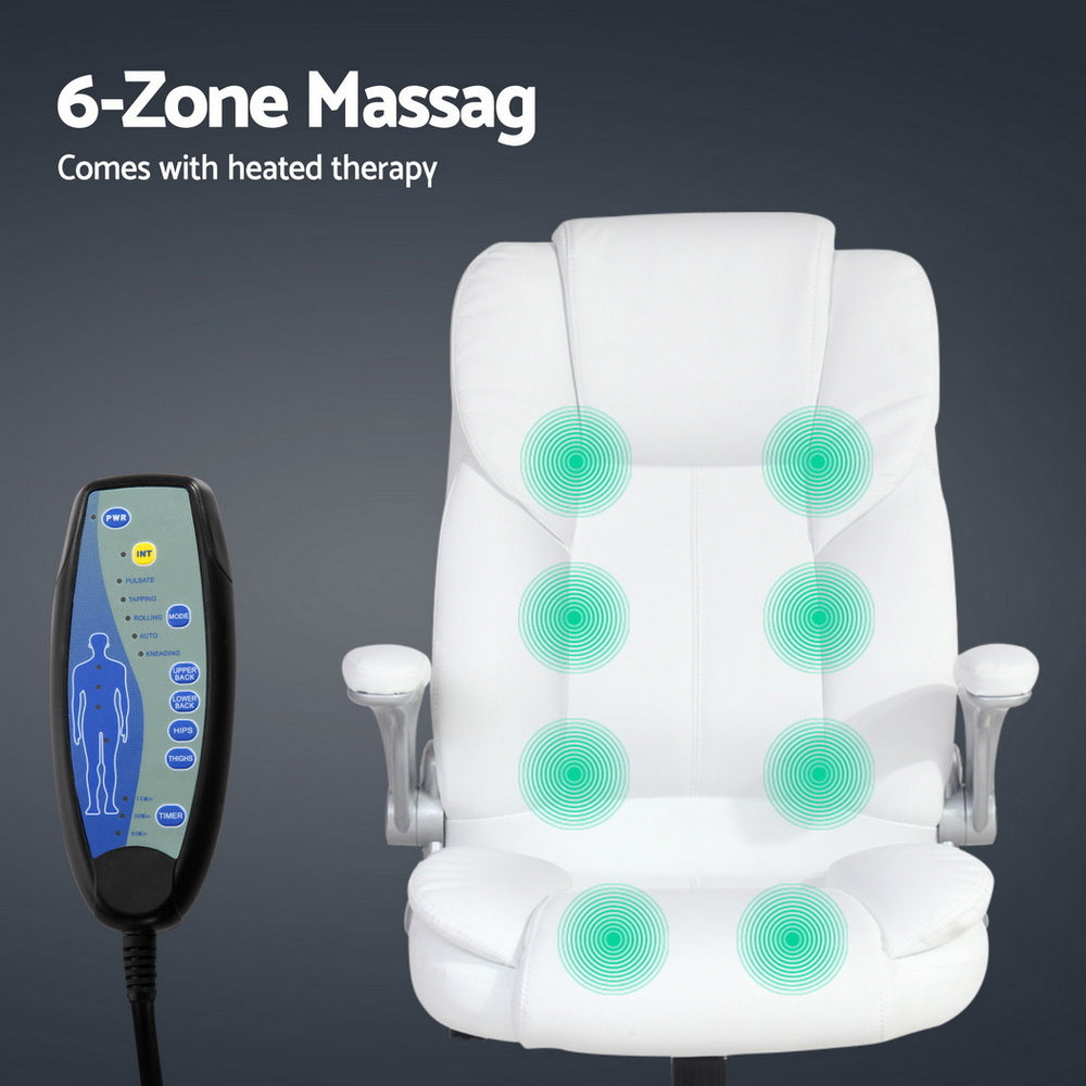Artiss 8-Point Massage Office Chair — PU Leather White