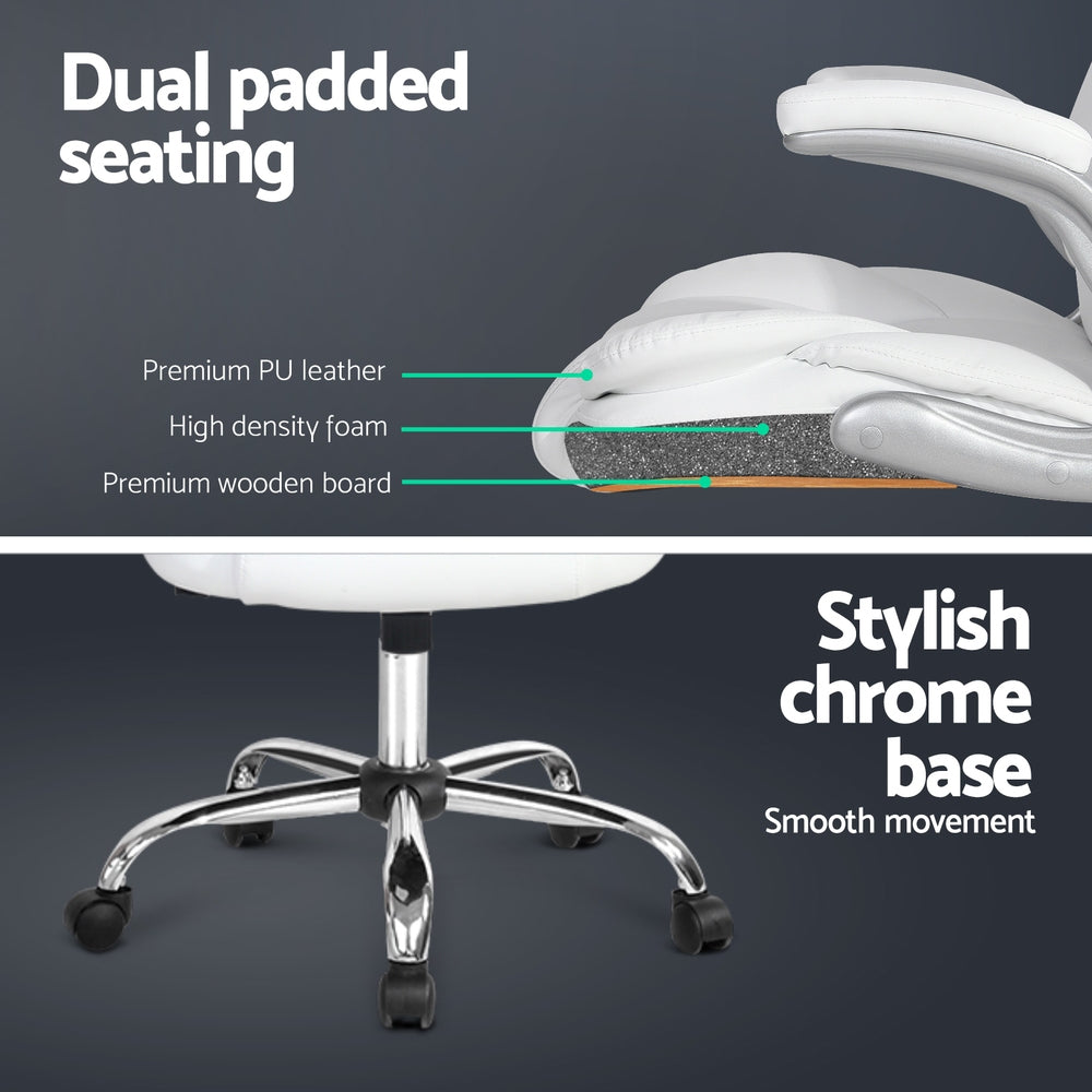Artiss 8-Point Massage Office Chair — PU Leather White