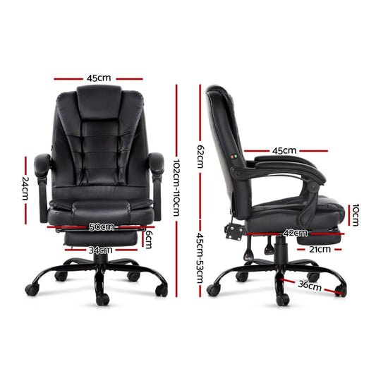 Artiss 2-Point Massage Office Chair with Footrest — PU Leather Black