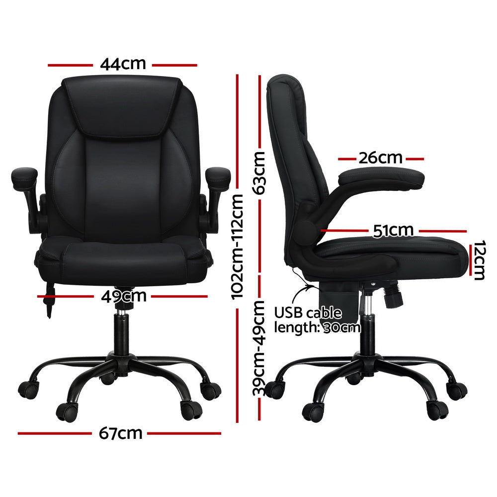 Artiss 2-Point Massage Office Chair — Mid Back PU Leather Black