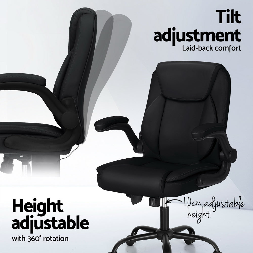 Artiss 2-Point Massage Office Chair — Mid Back PU Leather Black