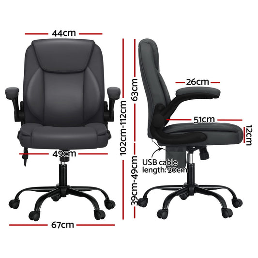 Artiss 2-Point Massage Office Chair — Mid Back PU Leather Grey