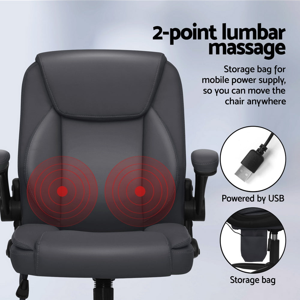 Artiss 2-Point Massage Office Chair — Mid Back PU Leather Grey