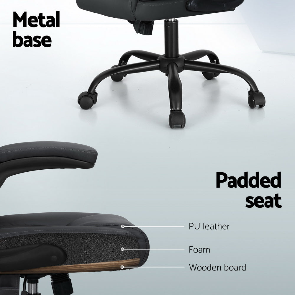 Artiss 2-Point Massage Office Chair — Mid Back PU Leather Grey